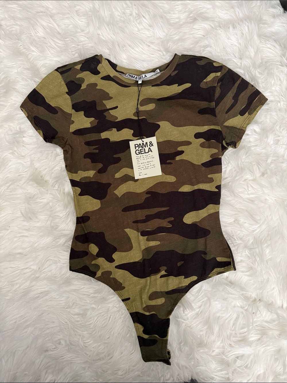 Pam & Gela Kids Camo One-Piece Bodysuit - Olive, Brown, Black Small